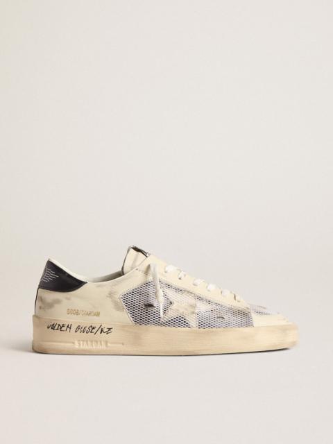 Golden Goose Stardan in white leather and mesh with blue metallic heel tab