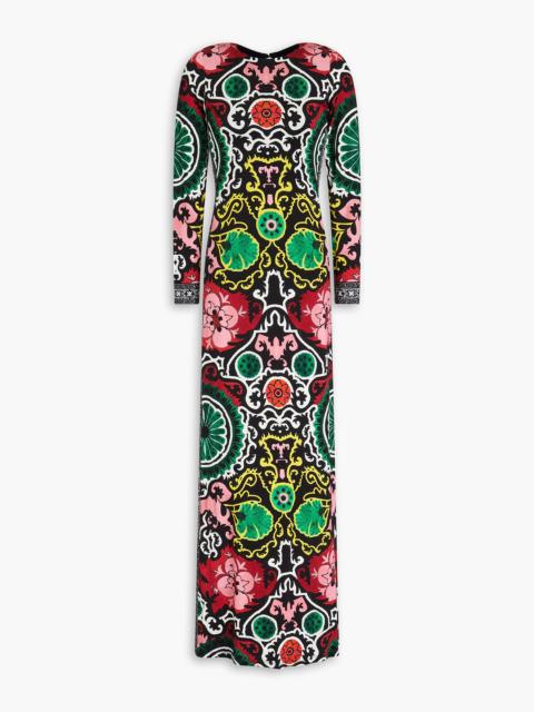 Alice + Olivia Delora open-back printed jersey maxi dress