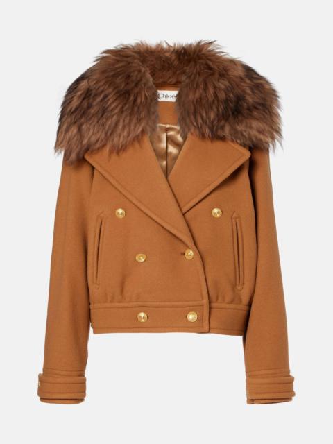 Chloé Cropped shearling-trimmed wool-blend coat