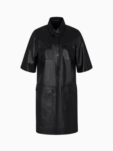 EMPORIO ARMANI SHORT-SLEEVED DRESS IN NAPPA LAMBSKIN