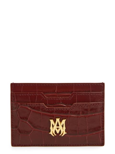 AMIRI AMIRI Croc Embossed Leather Card Holder in Wine at Nordstrom