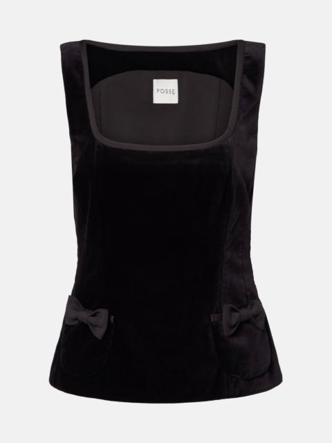 POSSE Quincy bow-detail cotton velvet top