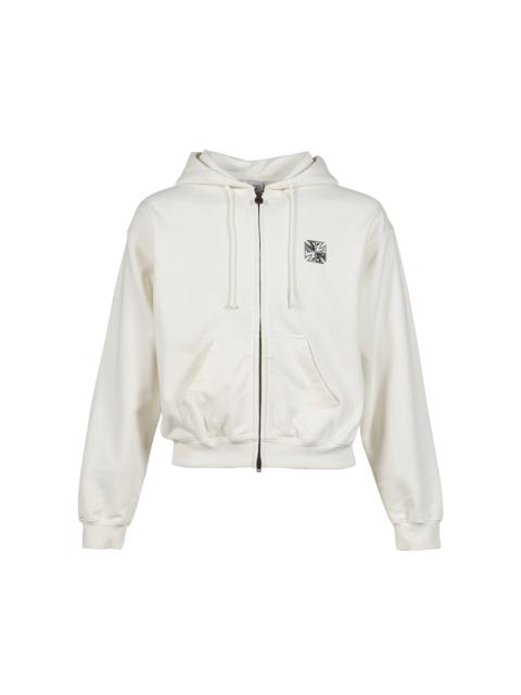 VETEMENTS BIKER CROSS LOGO FITTED ZIP-UP HOODIE / VANILLA