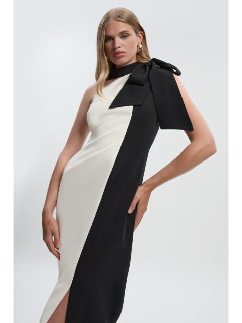 KAREN MILLEN Soft Tailored Colour Block Bow Tie Neck Midi Dress