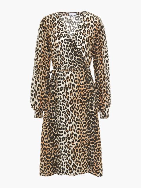 GANNI Leopard-print crepe de chine wrap dress