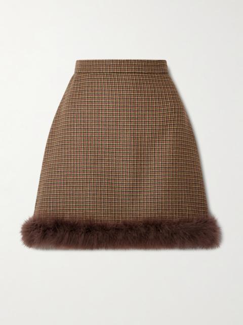 Valentino Feather-trimmed Houndstooth Wool Mini Skirt