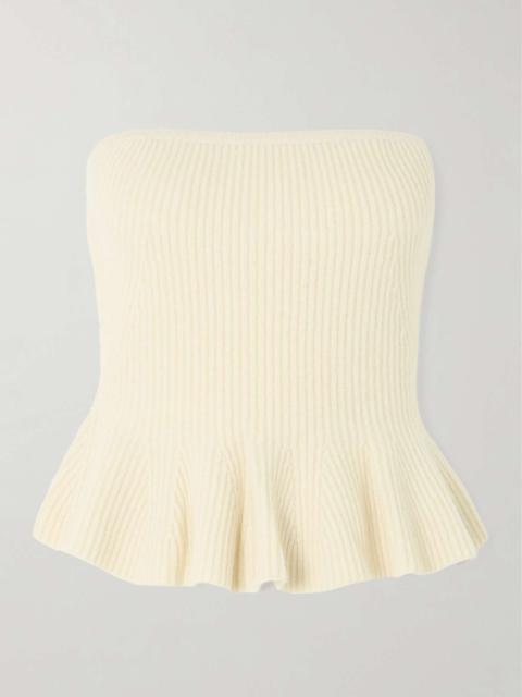Hoffman strapless ribbed wool and cashmere-blend peplum top