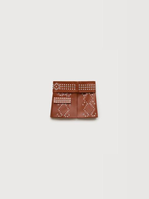 Marni BROWN LEATHER MINI SKIRT WITH STUDS