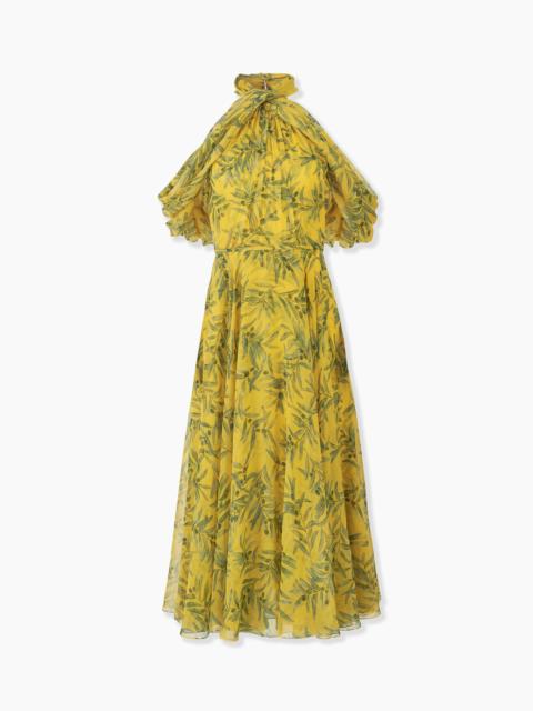 CAROLINA HERRERA Olive Branch-Print Halterneck Midi Dress