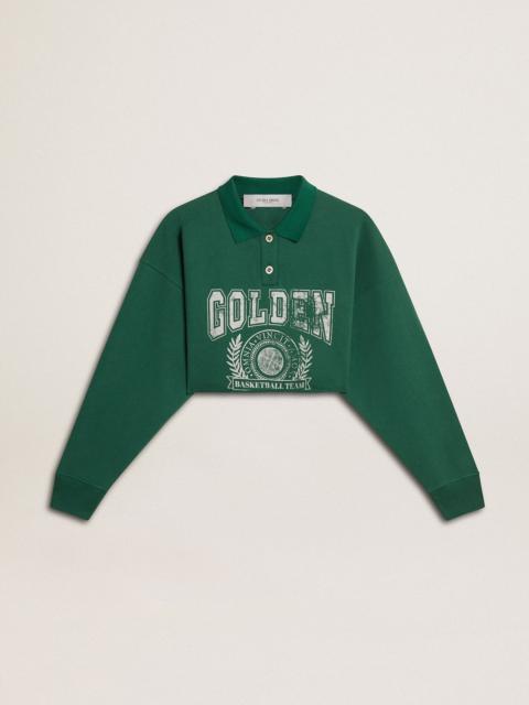 Golden Goose Women's green cropped polo sweatshirt with print