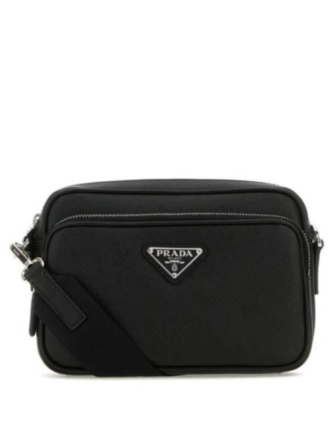 Prada Prada Black Saffiano Leather Triangle Logo Shoulder Bag