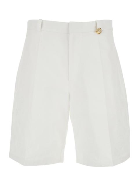 CASABLANCA Casablanca Men White Bermuda Pants With Wide Leg And Logo Plaque On The Loop In Cotton Man
