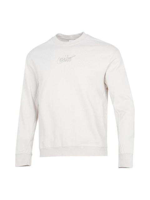 Men's Nike Embroidered Logo Solid Color Sports Round Neck Pullover White DR7836-104