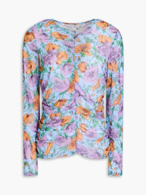 VERONICA BEARD Myrna ruched floral-print tulle top