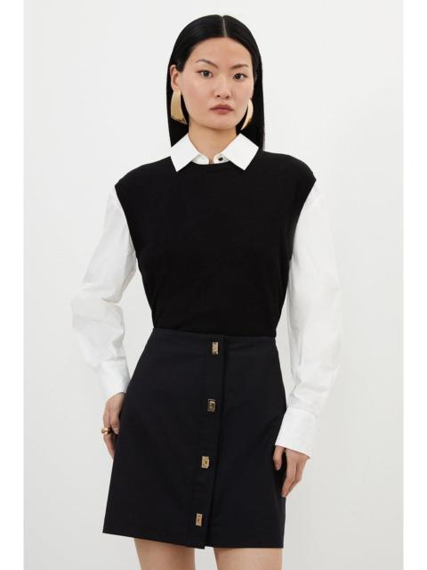 KAREN MILLEN Techno Cotton Woven Skirt With Gold Clasp