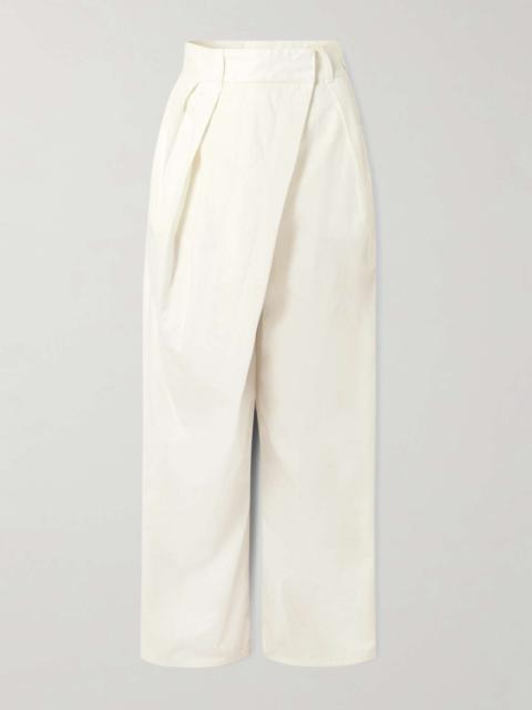 Layered pleated high-rise wide-leg jeans White