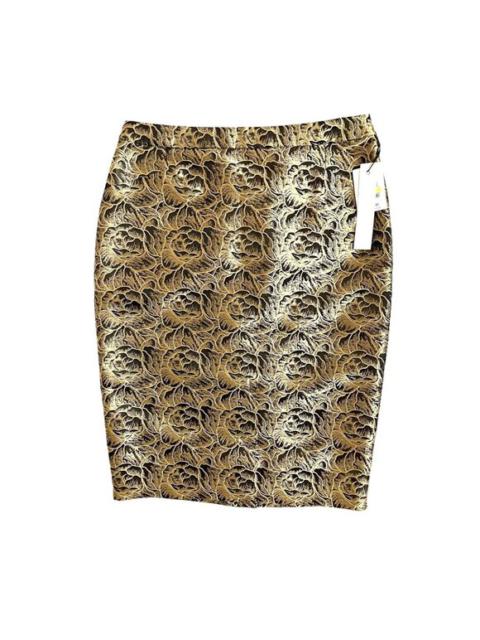Other Designers Calvin Klein Pencil Skirt Gold Floral Black Jacquard Skirt Sz 4 NWT