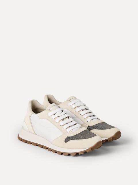 Brunello Cucinelli Suede and techno fabric runners with precious toe