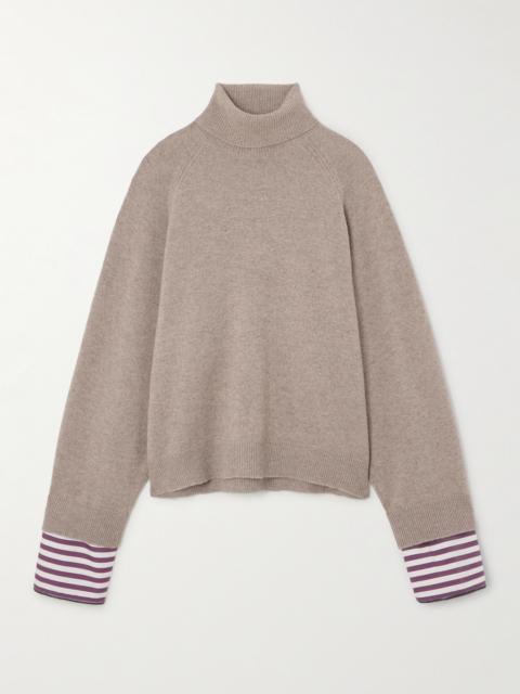 Brunello Cucinelli Striped Poplin-trimmed Cashmere Turtleneck Sweater