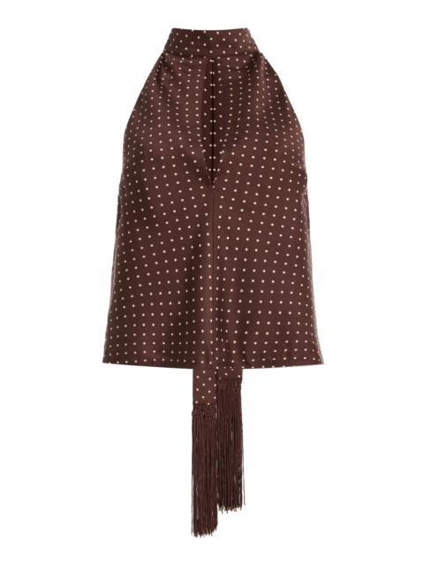 POSSE Phoebe Polka-Dot Woven Tie-Neck Top brown