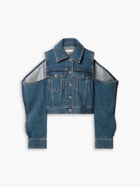 AREA Cutout crystal-embellished denim jacket