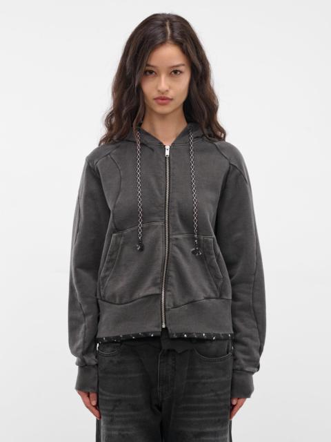 UNDERCOVER Black Cotton Asymmetric Zip Hoodie