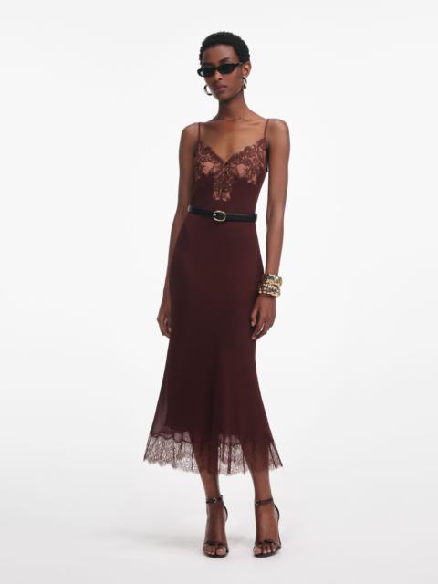 self-portrait Brown Lace Insert Midi Dress