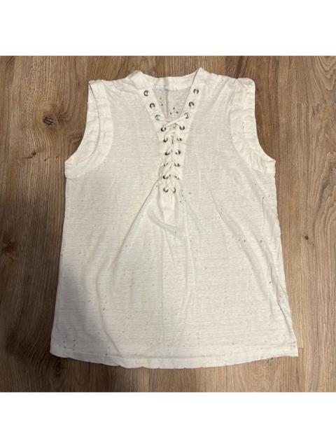 Other Designers Olivaceous - Olivacious White Linen Distressed Lace-Up Sleeveless Shirt