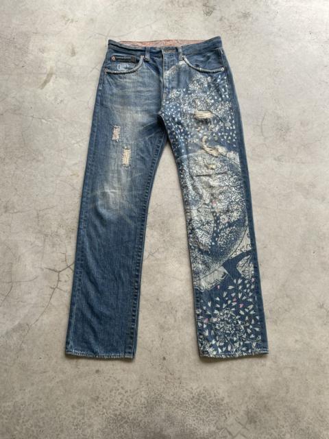 Other Designers Japanese Brand - VINTAGE KARAKURI TAMASHI FLORAL PAINTING DESIGN DENIM JEANS
