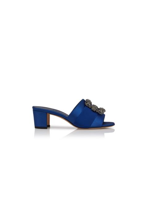 Manolo Blahnik Blue Satin Jewel Buckle Mules