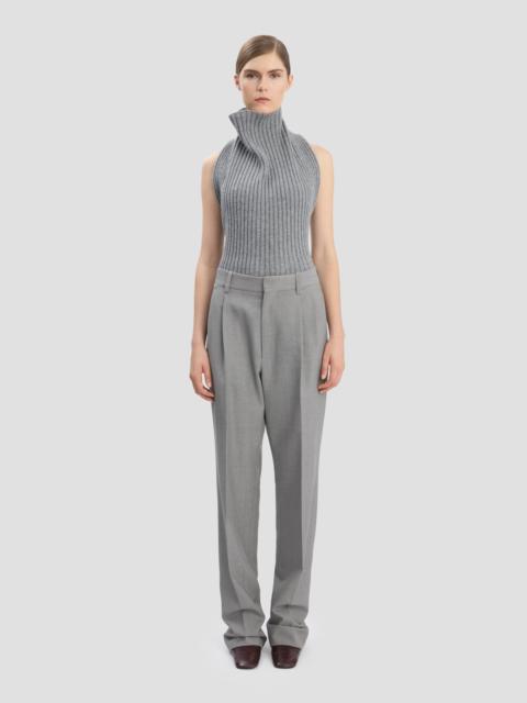 Victoria Beckham Drop-Waist Straight Leg Trouser In Light Grey Melange