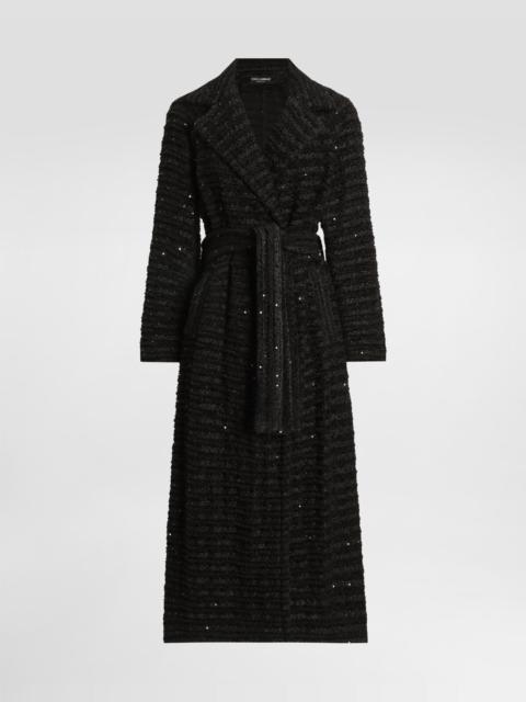 Tweed coat with micro-sequin embellishment