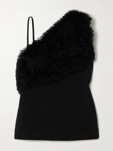 Jersey and shearling top Black