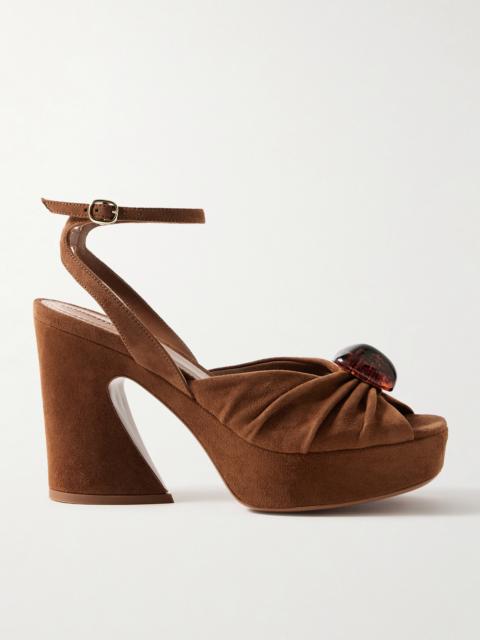 Zimmermann Gleam Embellished Gathered Suede Platform Sandals