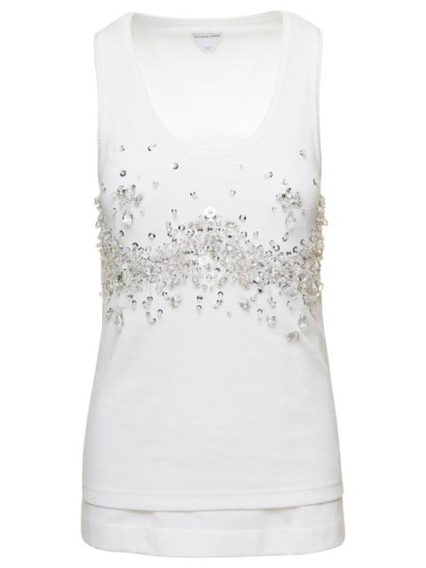 Bottega Veneta Bottega Veneta Women White Ribbed Tank Top With Embroidered Crystal Embellishment In Jersey Woman