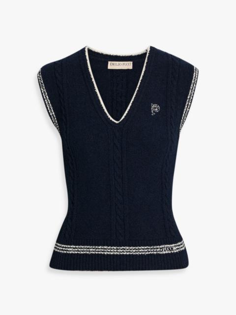 PUCCI Striped embroidered cable-knit cotton-blend vest