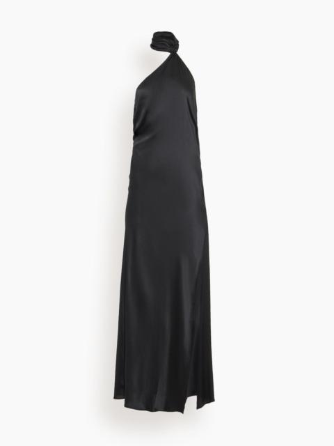 KIKI DE MONTPARNASSE Soie Asymmetrical Halter Gown in Black