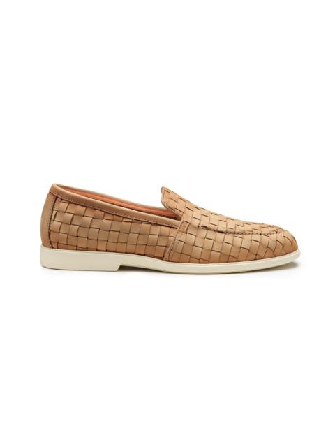 Santoni Men's beige woven suede loafer