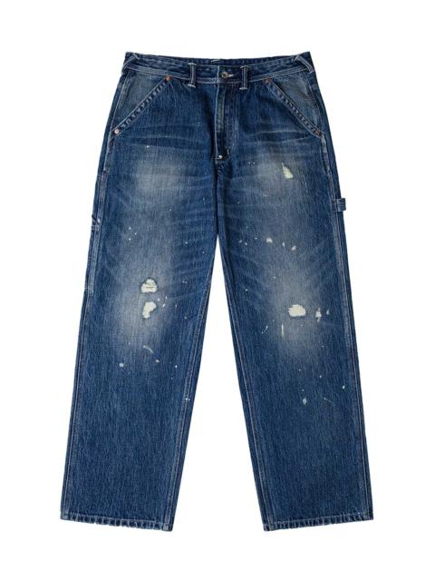 EVISU Washed and Distressed Daicock Print Relax Fit Jeans