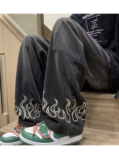 Other Designers Fire Flame Graphic Wide Leg Denim Jeans