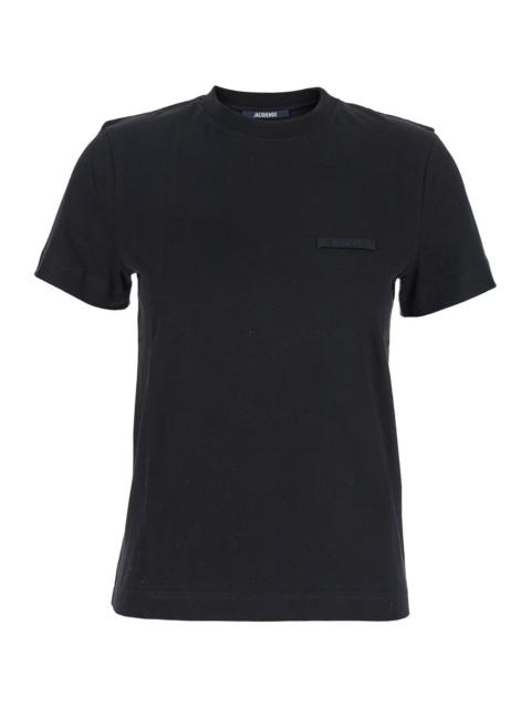 JACQUEMUS Jacquemus Women 'Le T-Shirt Gros Grain' Black Crew Neck T-Shirt With Logo Patch On Front In Cotton F