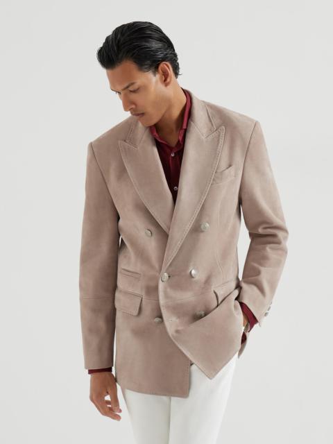 Brunello Cucinelli Country suede one-and-a-half breasted blazer with metal buttons
