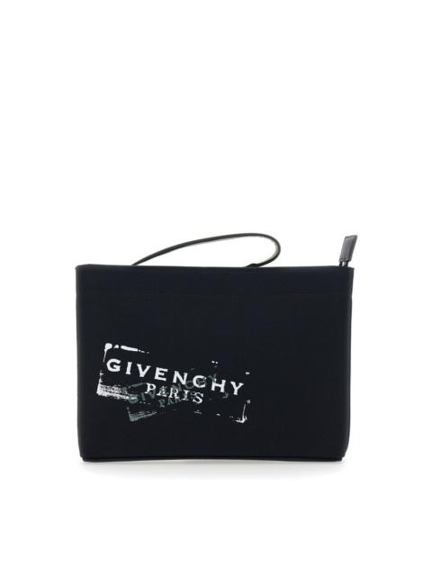 Givenchy Givenchy Black Clutch Bag With Top Handle And Logo Print On The Front In Cotton Man