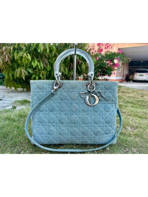 Dior Authentic Christian Dior Lady Dior Denim Large Tote Bag