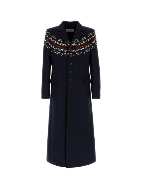 Dries Van Noten Dries Van Noten Men Navy Blue Wool Blend Coat