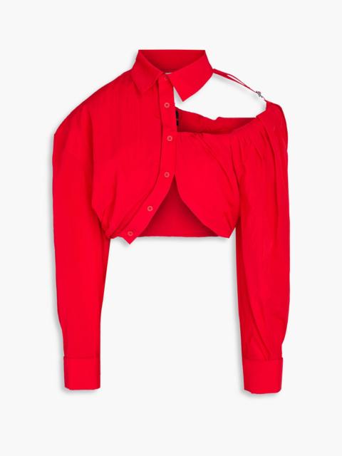 JACQUEMUS Cropped cutout taffeta shirt