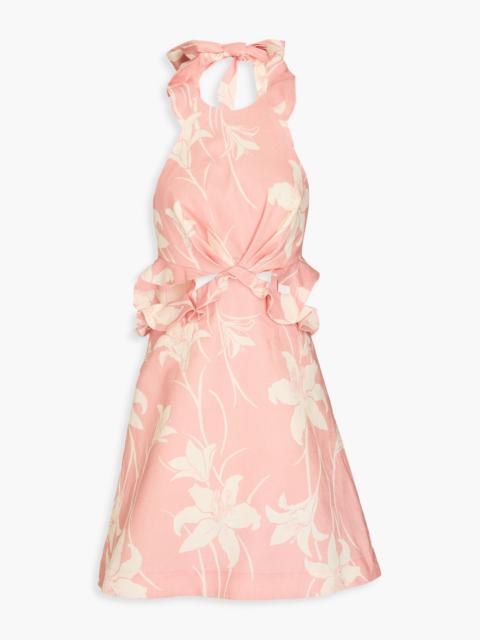 Zimmermann Ruffled floral-print linen halterneck mini dress