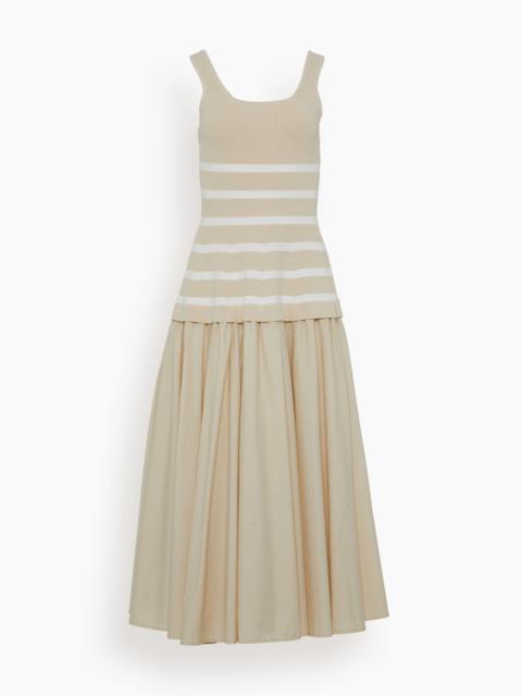 SIMKHAI Silas Sleeveless Knit Bodice Midi Dress in Sand Stripe