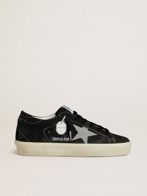 Golden Goose Women's Hi Star in black suede with silver Swarovski crystal star