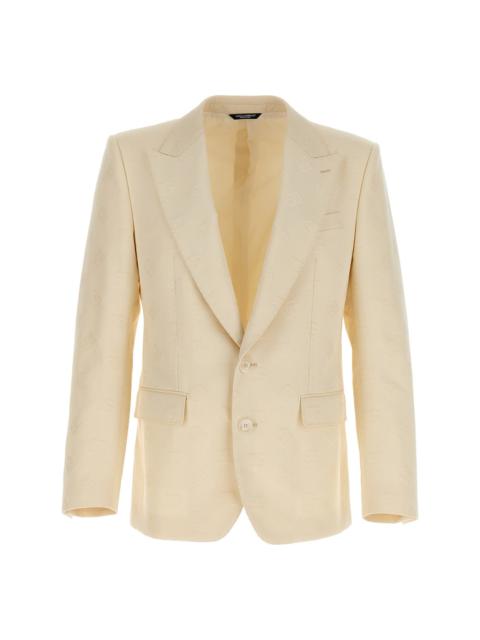 Single-breasted Blazer With Jacquard Logo All-over